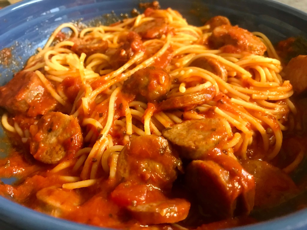 Lamb bratwurst pasta